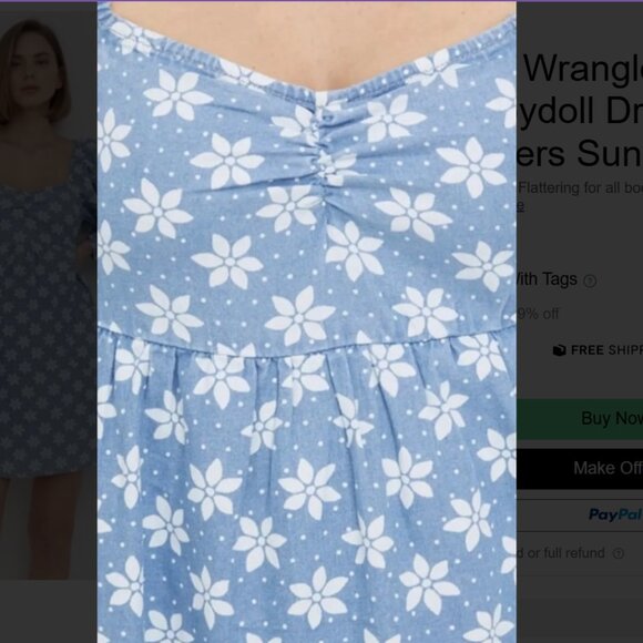 NEW BILLABONG x Wrangler "Just A Dream" Baby Doll Denim Dress Blue, Size XS - Picture 7 of 16